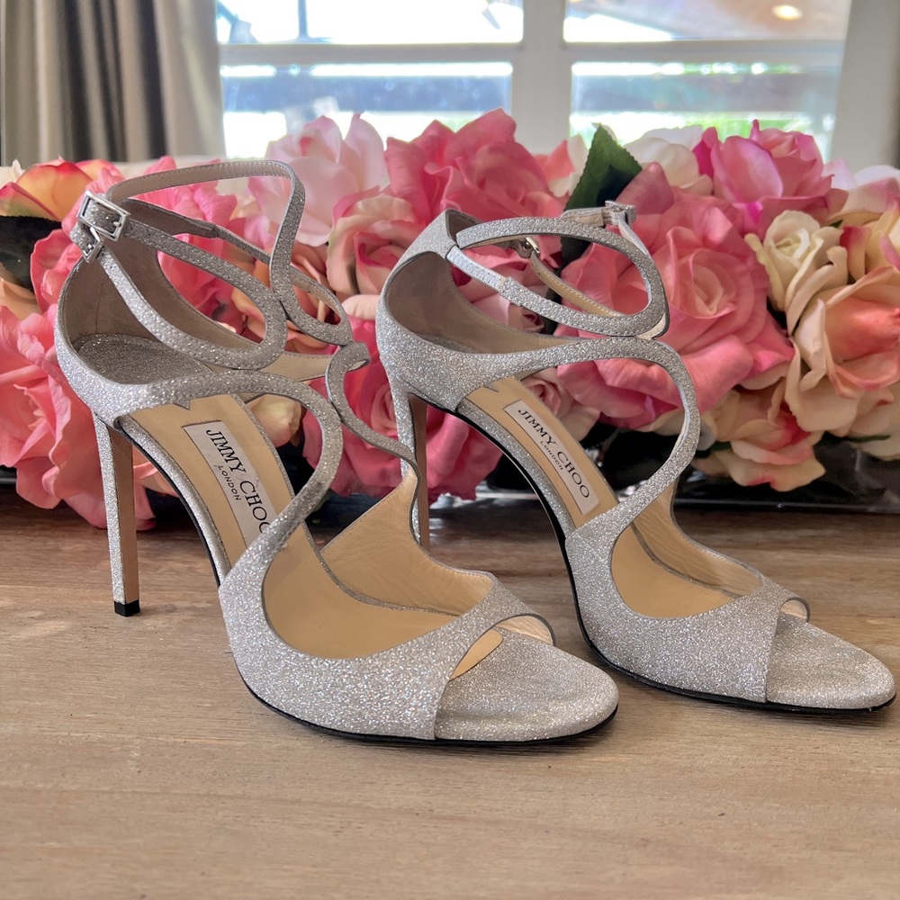 Jimmy Choo Lange Glittery Silver size 40 100mm heel
